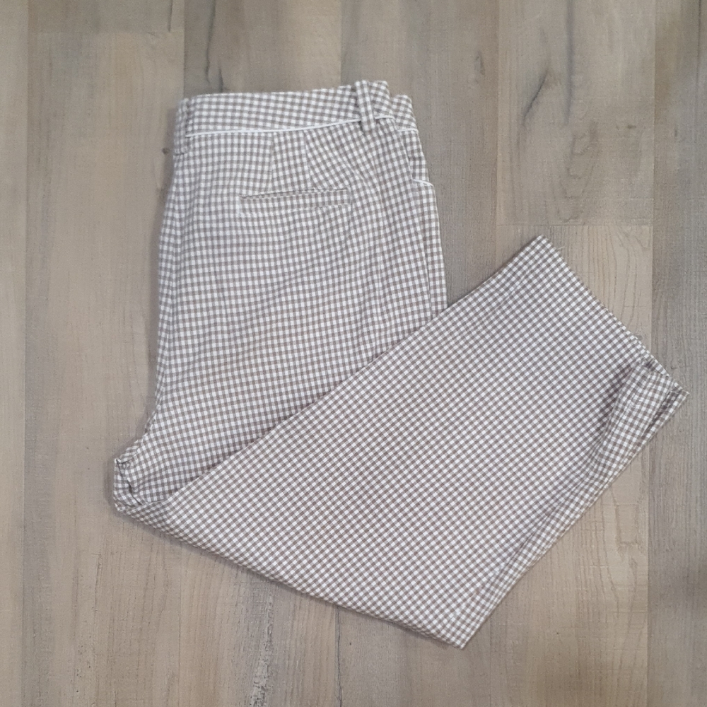 Talbots Gingham Stretch Checkered Pants in Beige and White Size 14
